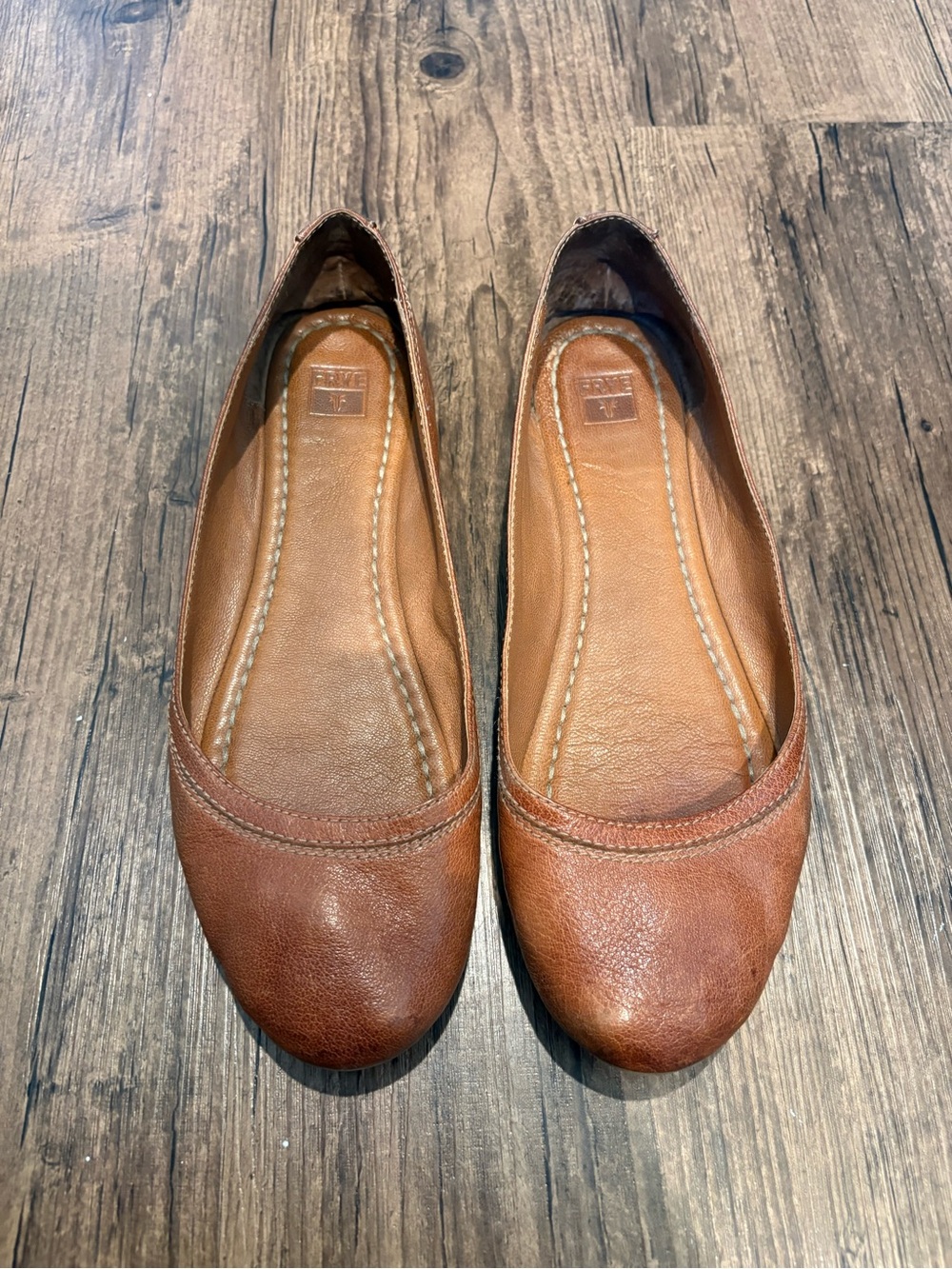 Frye Women's Brown Leather Carson Ballet Flats
